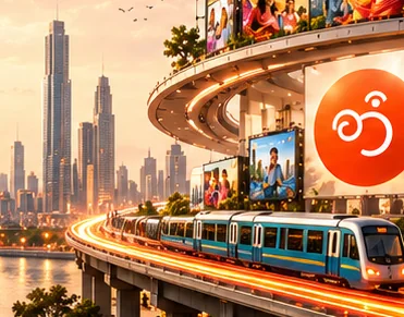 Illustration of a connected city and media ecosystem
