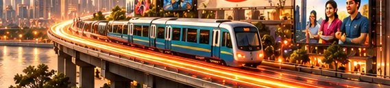 Illustrated city transport and outdoor media